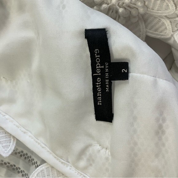 Nanette Lepore Daisy Embroidered Stripe Mini Dress Bridal White Bell Sleeve US 2 - Picture 4 of 7
